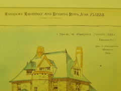 House at Carpenter Station, PRR, Philadelphia, PA, 1888, Original Plan. Cope & Stewardson.