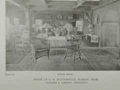 Dining & Living Room, House of C. B. Butterfield, Marion, MA, 1919, Lithograph. Coolidge & Carlson.