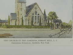 Church in the Gardens in Forest Hill, Long Island NY, 1915. Grosvenor Atterbury. Original