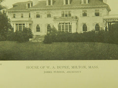 House of W. A. Dupee, Milton, MA, 1918, Lithograph. James Purdon.