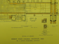 Details of the Library at Hebrew Union College in Cincinnati OH, 1913. A. Lincoln Fecheimer