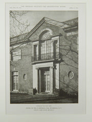 East Side Entrance, House of Wm. P. Hoffman, Riverdale, NY, 1922, Lithograph. Dwight James Baum.