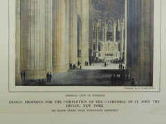 Completion of the Cathedral of St. John the Divine in New York NY, 1913. Ralph Adams Cram