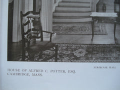 Rear view and the Staircase Hall in the House of Alfred C. Potter, Esq., Cambridge, MA, 1910, Richard Arnold Fisher
