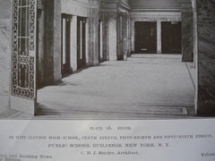 View of the Dormers and the Foyer of De-Witt Clinton High School, Tenth Avenue, Fifty-Eighth and Fifty-Ninth Streets, New York, NY, 1908, C.B.J. Snyder