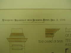 Elevation and Details of Hall in the Hollister House , Greenfield, MA, 1894, Wm. Coleman