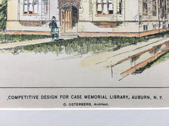 Case Memorial Library, Auburn, NY, 1896, O Osterberg, Original Hand Colored