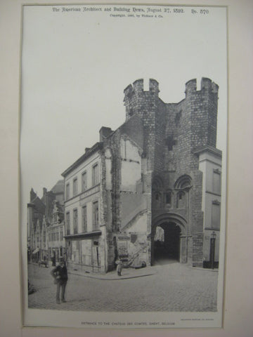 Entrance to the Chateau des Comtes, Ghent, Belgium, EUR, 1892