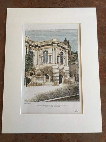 Cartwright Memorial Hall, Bradford, England, 1904, Original Hand Colored -