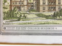 New College Buildings, Harvard University, Cambridge MA, 1879, Original Hand Colored