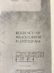 Estate Plan, Louis K Hyde House, Plainfield, NJ, 1916, Lithograph