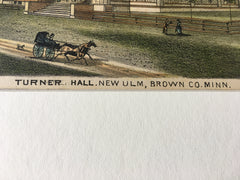 Turner Hall, New Ulm, Brown County, MN, 1874, Original Hand Colored -