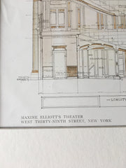 Maxine Elliot's Theater, Details, W 39th, New York, 1909, Original Hand Colored -