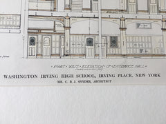 Washington Irving High School, Gramercy Park, NY, 1913, Hand Colored Original -