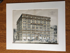 Exchange Building, Boston, MA, 1887, Bradlee Winslow Wetherell, Original Hand Colored