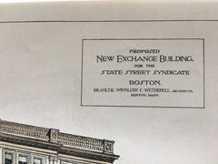 Exchange Building, Boston, MA, 1887, Bradlee Winslow Wetherell, Original Hand Colored