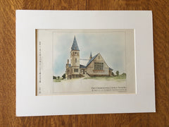 First Congregational Church, Norwood, MA, 1884, Original Hand Colored -