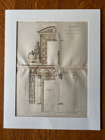 Catholic Club House, Details, W 59th St, New York, 1895, Hand Colored Original -