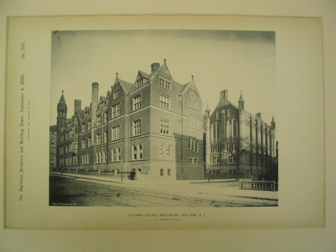 Columbia College, Madison Ave., New York, NY, 1886, C. C. Haight