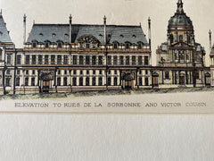 Sorbonne Reconstruction, Paris, France, 1883, Original Hand Colored -