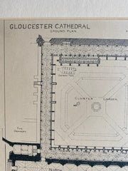 Gloucester Cathedral, Gloucester, England, UK, 1892, Original Hand Colored -