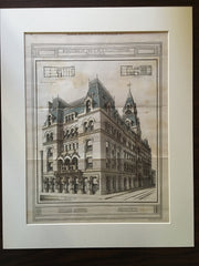 YMCA, Philadelphia, PA, 1877, Addison Hutton, Architect, Original, Hand Colored