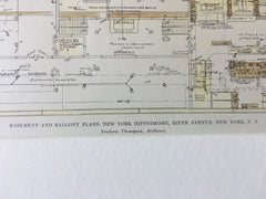 New York Hippodrome, 6th Ave, Basement & Balcony Plans, 1905, Thompson, Original