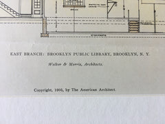 East Branch Brooklyn Public Library, NY, 1905, Original Hand Colored