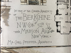 The Berkshire, NW Corner of 52nd St & Madison Ave, NY, 1883, Original Plan