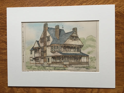 House for G F Ely, Cleveland, OH, 1882, Wm A Bates, Original Plan, Hand Colored