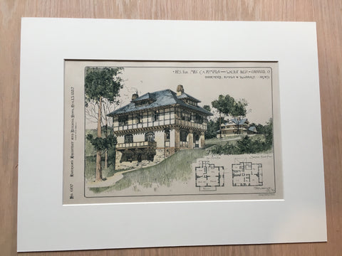 Residence for Mrs. C A Plimpton, Walnut Hills, Cincinnati, OH, 1887, Original Hand-colored