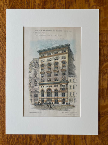 Coffee Exchange, New York, NY, 1890, Buchman & Deisler, Original Hand Colored -