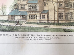 Residence, W H Walker, Birstall Holt, Leicester, 1874, Original, Hand-colored x