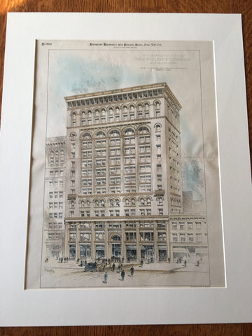 New England Building Co., Cleveland, OH, 1894, Original Plan Hand-colored x