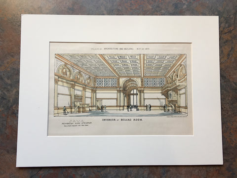 Board Room, Coffee Exchange, New York, NY, 1890, Peabody & Stearns, Original Hand Colored