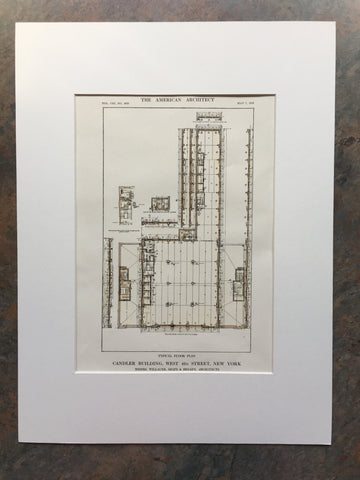 Candler Building, Floor Plan, West 42nd St, NY, 1913, Original Hand Colored *