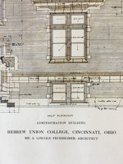 Hebrew Union College, Details, Cincinnati, OH, 1913, Original Hand Colored *