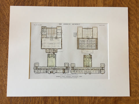 Hebrew Union College, Floor Plan, Cincinnati, OH, 1913, Original Hand Colored *