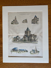 Public Architecture by H H Richardson, MA, 1886, Hand Colored Original -