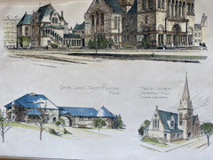 Public Architecture by H H Richardson, MA, 1886, Hand Colored Original -