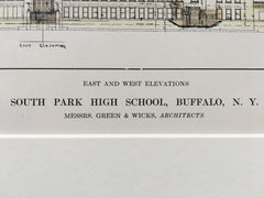 South Park High School, Buffalo, NY, 1914, Green & Wicks, Hand Colored Original *