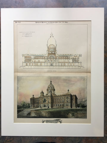 Rhode Island State House, Providence, 1892, Stone et al., Hand Colored Original *