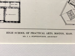 High School of Practical Arts, Boston, MA, 1914, Hand Colored Original *