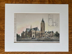 St Augustine Catholic Church, Brooklyn, NY, 1890, Hand Colored Original -