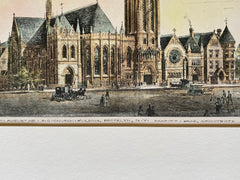 St Augustine Catholic Church, Brooklyn, NY, 1890, Hand Colored Original -