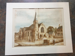 New English Presbyterian Church, Mold, N Wales, 1892, Original Hand Colored *