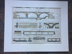 Design of Bridges, Paris & Nantes, France, 1883, Hand Colored Original  *