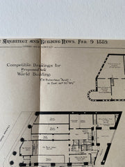 World Building Design, 1890, R H Robertson, Original Hand Colored -