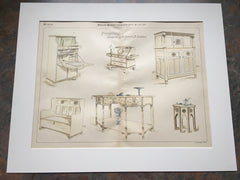 Furniture by Robert Brown Jr, Boston, MA, 1895, Original, Hand Colored -