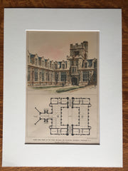 Courtyard, Stack Building, Princeton University, NJ, 1896, Original Hand Colored -